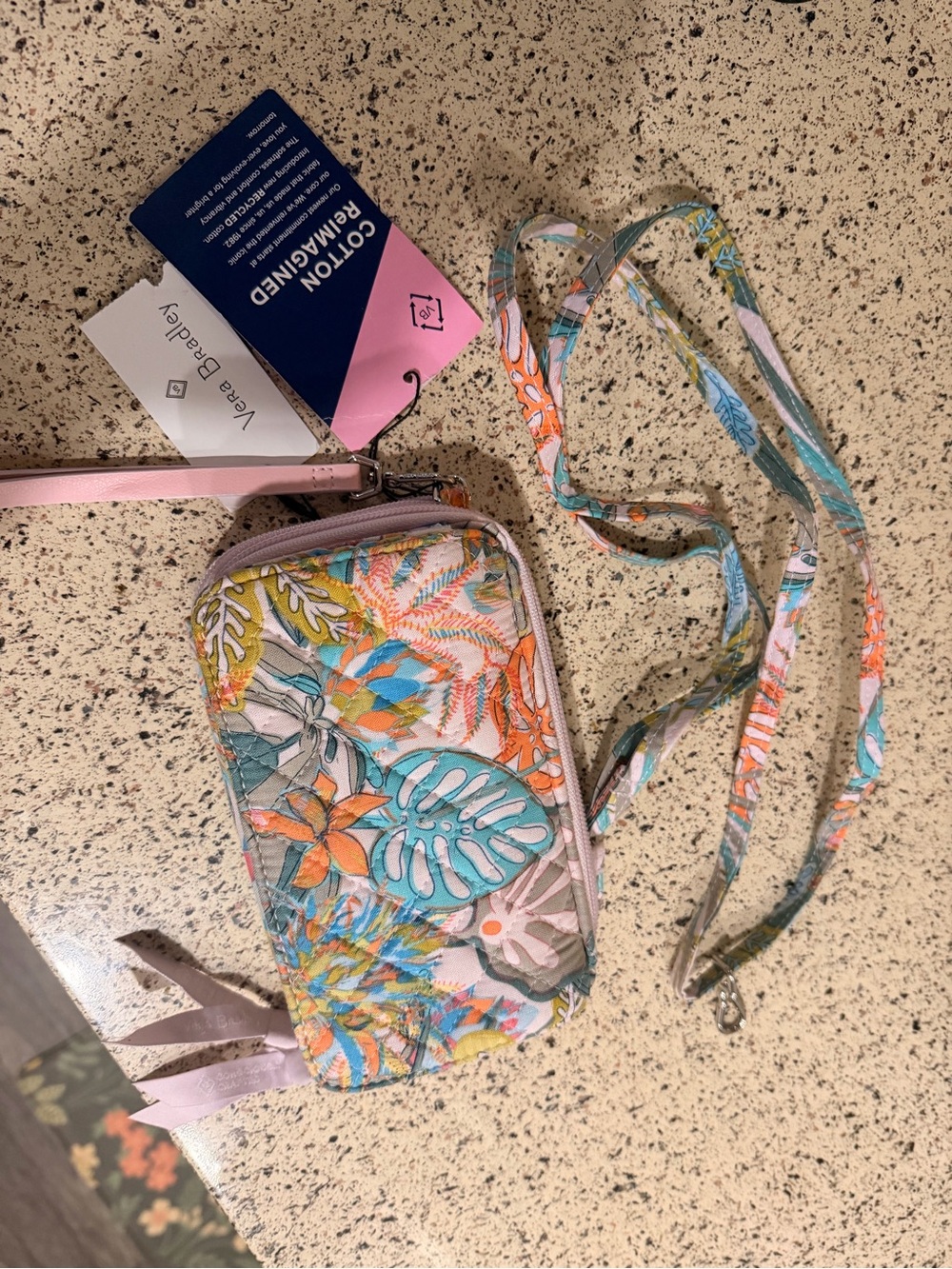 Vera Bradley Tropical Floral Leaf Print Crossbody Wallet - Pink Multicolor